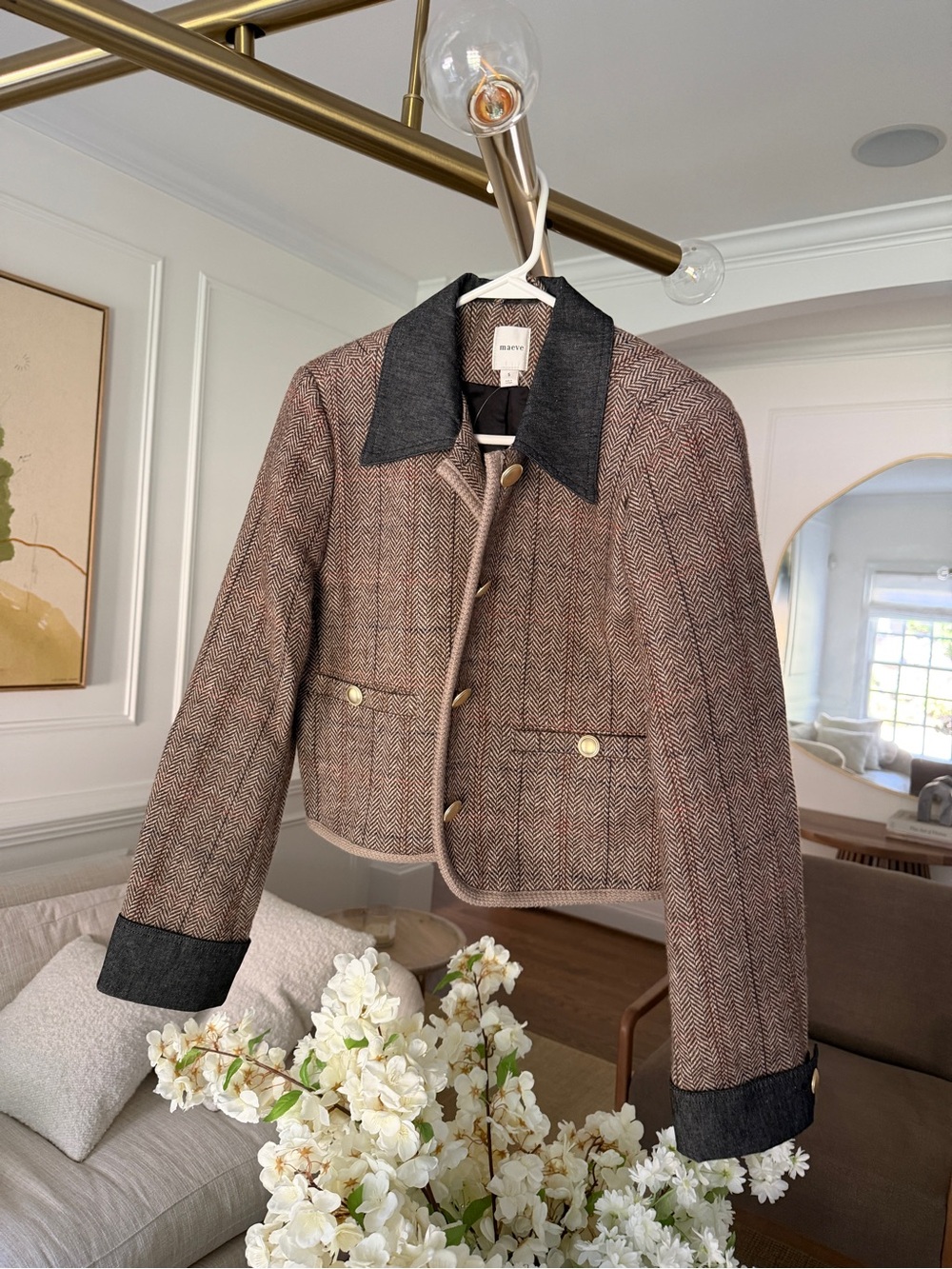 NWT Maeve Brown Herringbone Cropped Barn Jacket